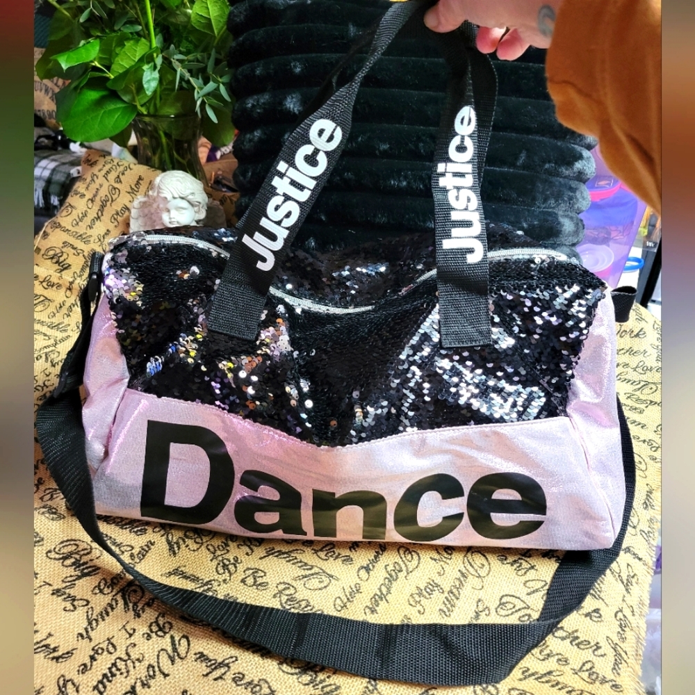 Justice "dance" duffle bag sequins